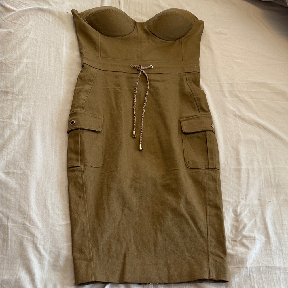 House of CB Strapless Khaki Dress with Pockets